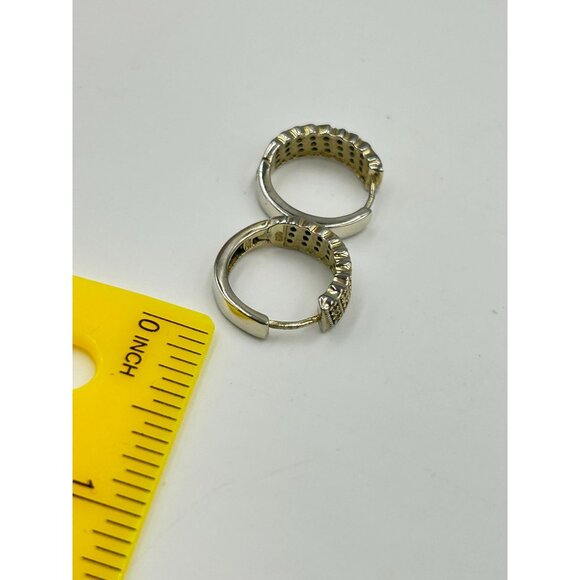 Gold Over Sterling Silver Hoop Earrings with CZ Stones Diameter - Picture 6 of 6